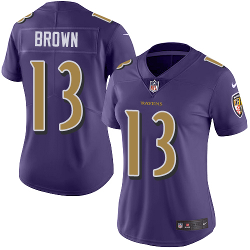 Nike Ravens #13 John Brown Purple Women's Stitched NFL Limited Rush Jersey - Click Image to Close